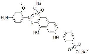 3-[(4-amino-2-methoxyphenyl)azo]-4-hydroxy-6-[(3-sulphophenyl)amino]naphthalene-2-sulphonic acid, sodium salt Struktur