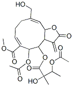 5-Acetoxy-4-(3-acetoxy-2-hydroxy-2-methyl-1-oxobutoxy)-2,3,3a,4,5,8,9,11a-octahydro-10-hydroxymethyl-3-methylene-2-oxocyclodeca[b]furan-6-carboxylic acid methyl ester Struktur