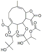 4-(3-Acetoxy-2-hydroxy-2-methyl-1-oxobutoxy)-2,3,3a,4,5,8,9,11a-octahydro-5-(3-hydroxy-3-methyl-1-oxobutoxy)-10-methyl-3-methylene-2-oxocyclodeca[b]furan-6-carboxylic acid methyl ester Struktur