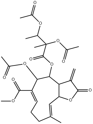 5-Acetoxy-4-(2,3-diacetoxy-2-methyl-1-oxobutoxy)-2,3,3a,4,5,8,9,11a-octahydro-10-methyl-3-methylene-2-oxocyclodeca[b]furan-6-carboxylic acid methyl ester Struktur