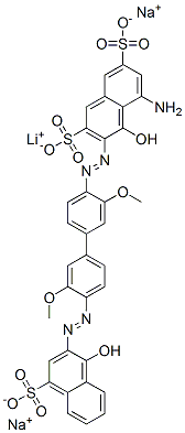 2,7-Naphthalenedisulfonic acid, 5-amino-4-hydroxy-3-[[4'- [(1-hydroxy-4-sulfo-2-naphthalenyl)azo]-3,3'-dimethoxy [1,1'-biphenyl]-4-yl]azo]-, monolithium disodium salt Struktur