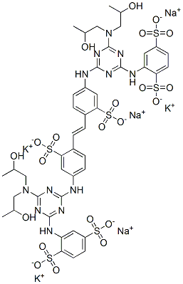 1,4-Benzenedisulfonic acid, 2,2'-[1,2-ethenediylbis[( 3-sulfo-4,1-phenylene)imino[6-[bis(2-hydroxypropyl )amino]-1,3,5-triazine-4,2-diyl]imino]]bis-, potassium sodium salt Struktur