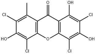 2,4,5,7-Tetrachloro-1,3,6-trihydroxy-8-methyl-9H-xanthen-9-one Struktur