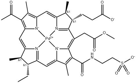 (SP-4-2)-[(7S,8S,17R,18R)-13-Acetyl-18-ethyl-5-(2-methoxy-2-oxoethyl)-2,8,12,17-tetramethyl-3-[[(2-sulfoethyl)amino]carbonyl]-21H,23H-porphine-7-propanoato(4-)-kN21,kN22,kN23,kN24]palladate(2-) Struktur