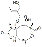 (E)-2-Hydroxymethyl-2-butenoic acid [(3aS,4S,5S,6R,10Z,11aR)-2,3,3a,4,5,6,7,11a-octahydro-5-hydroxy-6,10-dimethyl-3-methylene-2,7-dioxo-6,9-epoxycyclodeca[b]furan-4-yl] ester Struktur