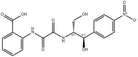 2-[[[(1R,2R)-1,3-dihydroxy-1-(4-nitrophenyl)propan-2-yl]carbamoylformy l]amino]benzoic acid Struktur