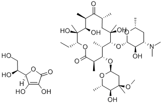 (2R)-2-[(1S)-1,2-dihydroxyethyl]-4,5-dihydroxy-furan-3-one, (3R,4S,5S, 6R,7R,9R,11R,12R,13R,14R)-6-[(2S,3R,4S,6R)-4-dimethylamino-3-hydroxy-6 -methyl-oxan-2-yl]oxy-14-ethyl-7,12,13-trihydroxy-4-[(2S,4R,5S,6S)-5-h ydroxy-4-methoxy-4,6-dimethyl-oxan-2-yl]oxy-3,5,7,9,11,13-hexamethyl-1 -oxacyclotetradecane-2,10-dione Struktur