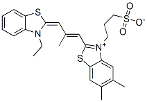 2-[3-(3-ethyl-3H-benzothiazol-2-ylidene)-2-methylprop-1-enyl]-5,6-dimethyl-3-(3-sulphonatopropyl)benzothiazolium Struktur