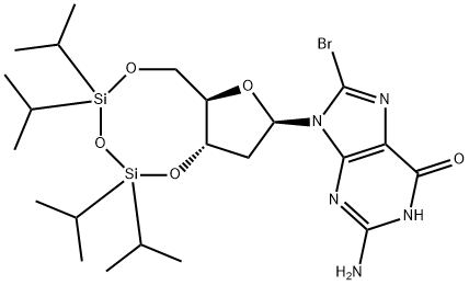 8-Bromo-N9-[3’,5’-O-(1,1,3,3-tetrakis(isopropyl)-1,3-disiloxanediyl)--D-2’-deoxyribofuranosyl]guanine Struktur