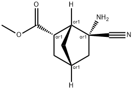 Bicyclo[2.2.1]heptane-2-carboxylic acid, 6-amino-6-cyano-, methyl ester, Struktur