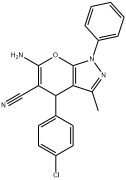 6-AMINO-4-(4-CHLORO-PHENYL)-3-METHYL-1-PHENYL-1,4-DIHYDRO-PYRANO[2,3-C]PYRAZOLE-5-CARBONITRILE Struktur