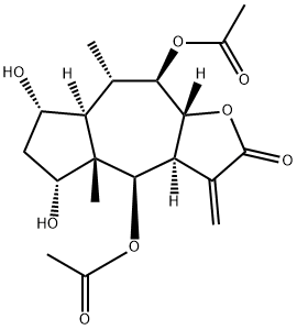 (3aS)-4β,9β-Diacetoxy-3a,4,4a,5,6,7,7aα,8,9,9aβ-decahydro-5α,7α-dihydroxy-4aβ,8α-dimethyl-3-methyleneazuleno[6,5-b]furan-2(3H)-one Struktur