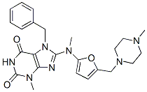 1H-Purine-2,6-dione,  3,7-dihydro-3-methyl-8-[methyl[5-[(4-methyl-1-piperazinyl)methyl]-2-furanyl]amino]-7-(phenylmethyl)- Struktur