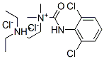 2-[(2,6-dichlorophenyl)carbamoylmethyl-methyl-ammonio]ethyl-diethyl-az anium dichloride Struktur