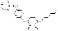 1-hexyl-4-[[4-(pyrimidin-2-ylamino)phenyl]methyl]piperazine-2,3-dione Struktur