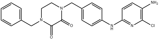 1-(4-(5-amino-6-chloro-2-pyridyl)aminobenzyl)-4-benzyl-2,3-dioxopiperazine Struktur