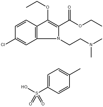 1-(beta-Dimethylaminoaethyl)-2-ethoxycarbonyl-3-ethoxy-6-chlor-indol-t oluol-4-sulfonat Struktur