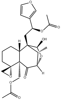 (1S,4S,5aS,6R,9aR,10S)-1-[(S)-2-Acetoxy-2-(3-furyl)ethyl]-5a-(acetoxymethyl)-1,2,7,8,9,9a-hexahydro-2-hydroxy-10-methylspiro[1,4-methano-3-benzoxepine-6(4H),2'-oxiran]-5(5aH)-one Struktur