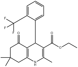 3-Quinolinecarboxylic acid, 1,4,5,6,7,8-hexahydro-5-oxo-4-(2-(trifluor omethyl)phenyl)-2,7,7-trimethyl-, ethyl ester Struktur