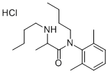 N-butyl-2-butylamino-N-(2,6-dimethylphenyl)propanamide hydrochloride Struktur