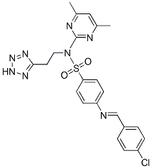 4-[(4-chlorophenyl)methylideneamino]-N-(4,6-dimethylpyrimidin-2-yl)-N- [2-(2H-tetrazol-5-yl)ethyl]benzenesulfonamide Struktur