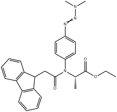 ALANINE, N-(p-(3,3-DIMETHYLTRIAZENO)PHENYL)-N-(9-FLUORENYLACETYL)-, ET HYL ESTER, Struktur