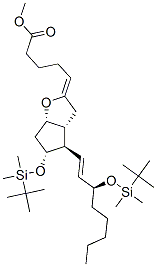 methyl (5Z,13E,15S)-11alpha,15-bis[[(tert-butyl)dimethylsilyl]oxy]-6,9alpha-epoxyprosta-5,13-dien-1-oate Struktur