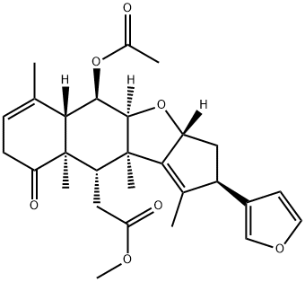 2H-Cyclopenta(b)naphtho(2,3-d)furan-10-carboxylic acid,5-(acetyloxy)-2 -(3-furanyl)-3,3a,4a,5,5a,8,9,9a,10,10a-decahydro-1,6,9a,10a-tetrameth yl-9-oxo-, methyl ester, (2R,3aS,4aS,5R,5aS,9aR,10S,10aR)- Struktur