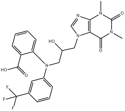 Benzoic  acid,  2-[[2-hydroxy-3-(1,2,3,6-tetrahydro-1,3-dimethyl-2,6-dioxo-7H-purin-7-yl)propyl][3-(trifluoromethyl)phenyl]amino]- Struktur