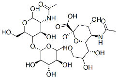 (2S,4S,5R,6R)-5-acetamido-2-[[(2R,3R,4S,5R,6S)-6-[(2R,3S,4R,5R)-5-acetamido-4,6-dihydroxy-2-(hydroxymethyl)oxan-3-yl]oxy-3,4,5-trihydroxyoxan-2-yl]methoxy]-4-hydroxy-6-[(1R,2R)-1,2,3-trihydroxypropyl]oxane-2-carboxylic acid Struktur