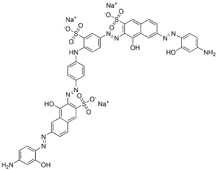 trisodium 6-[(4-amino-2-hydroxyphenyl)azo]-3-[[4-[[4-[[7-[(4-amino-2-hydroxyphenyl)azo]-1-hydroxy-3-sulphonato-2-naphthyl]azo]phenyl]amino]-3-sulphonatophenyl]azo]-4-hydroxynaphthalene-2-sulphonate Struktur