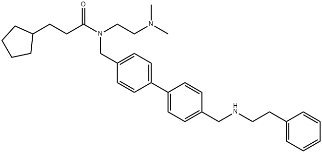 N-[2-(DIMETHYLAMINO)ETHYL]-N-[[4'-[[(2-PHENYLETHYL)AMINO]METHYL][1,1'-BIPHENYL]-4-YL]METHYL]CYCLOPENTANEPROPANAMIDE DIHYDROCHLORIDE Struktur