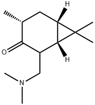 Bicyclo[4.1.0]heptan-3-one, 2-[(dimethylamino)methyl]-4,7,7-trimethyl-, [1S-(1alpha,4ba,6alpha)]- (9CI) Struktur