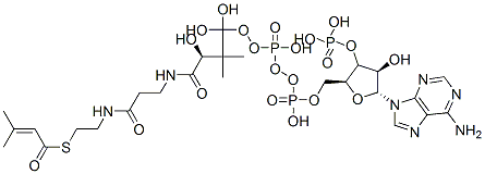 [(2S,3S,4R,5R)-5-(6-aminopurin-9-yl)-4-hydroxy-2-[[hydroxy-[hydroxy-[3-hydroxy-2,2-dimethyl-3-[2-[2-(3-methylbut-2-enoylsulfanyl)ethylcarbamoyl]ethylcarbamoyl]propoxy]phosphoryl]oxy-phosphoryl]oxymethyl]oxolan-3-yl]oxyphosphonic acid Struktur