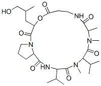 3-(3-hydroxy-2-methyl-propyl)-10,11,14-trimethyl-13,16-dipropan-2-yl-4 -oxa-1,8,11,14,17-pentazabicyclo[17.3.0]docosane-2,5,9,12,15,18-hexone Struktur