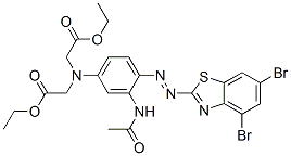 2-[2-Acetylamino-4-[bis(ethoxycarbonylmethyl)amino]phenylazo]-4,6-dibromobenzothiazole Struktur