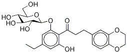 3-(2,3-Dihydro-1,4-benzodioxin-6-yl)-1-[4-ethyl-2-(β-D-glucopyranosyloxy)-6-hydroxyphenyl]-1-propanone Struktur