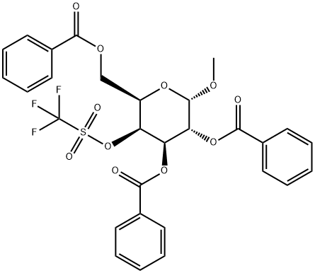 METHYL 2,3,6-TRI-O-BENZOYL-4-O-TRIFLUOROMETHANESULFONONYL-A-D-GALACTOPYRANOSIDE Struktur