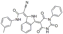 2-cyano-2-[2,3-dihydro-3-(tetrahydro-2,4,6-trioxo-1-phenyl-5(2H)-pyrimidinylidene)-1H-isoindol-1-ylidene]-N-(3-methylphenyl)acetamide Struktur