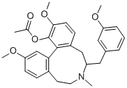 5H-Dibenz(d,f)azonin-1-ol, 6,7,8,9-tetrahydro-2,12-dimethoxy-6-((3-met hoxyphenyl)methyl)-7-methyl-, acetate (ester), (-)- Struktur