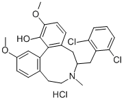 5H-Dibenz(d,f)azonin-1-ol, 6,7,8,9-tetrahydro-6-((2,6-dichlorophenyl)m ethyl)-2,12-dimethoxy-7-methyl-, hydrochloride, (-)- Struktur