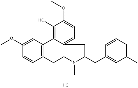 5H-Dibenz(d,f)azonin-1-ol, 6,7,8,9-tetrahydro-2,12-dimethoxy-7-methyl-  6-((3-methylphenyl)methyl)-, hydrochloride, (-)- Struktur