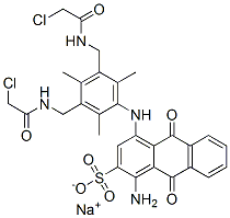 sodium 1-amino-4-[[3,5-bis[[(chloroacetyl)amino]methyl]-2,4,6-trimethylphenyl]amino]-9,10-dihydro-9,10-dioxoanthracene-2-sulphonate Struktur