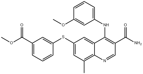 Methyl 3-(3-carbaMoyl-4-(3-MethoxyphenylaMino)-8-Methylquinolin-6-ylthio)benzoate Struktur