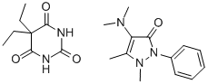 5,5-diethyl-1,3-diazinane-2,4,6-trione: 4-dimethylamino-1,5-dimethyl-2 -phenyl-pyrazol-3-one Struktur