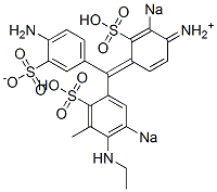 N-[4-[(4-Amino-3-sulfonatophenyl)(4-ethylamino-3-methyl-5-sodiosulfophenyl)methylene]-2-sodiosulfo-2,5-cyclohexadien-1-ylidene]aminium Struktur