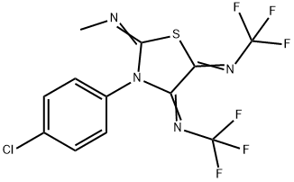 N,N'-[3-(4-chlorophenyl)-2-(methylimino)-4,5-thiazolidinediylidene]bis[trifluoromethylamine] Struktur