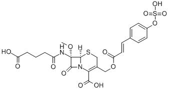 (6R,7S)-7α-[(4-Carboxy-1-oxobutyl)amino]-7-methoxy-8-oxo-3-[[[(E)-1-oxo-3-[4-(sulfooxy)phenyl]-2-propenyl]oxy]methyl]-5-thia-1-azabicyclo[4.2.0]oct-2-ene-2-carboxylic acid Struktur