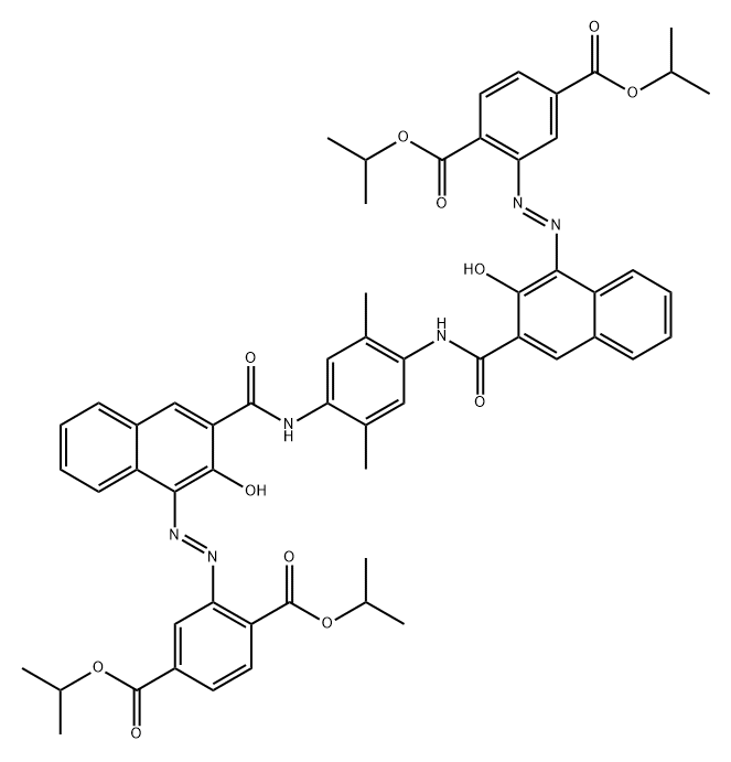 1,4-Benzenedicarboxylic acid, 2,2-(2,5-dimethyl-1,4-phenylene)bisiminocarbonyl(2-hydroxy-3,1-naphthalenediyl)azobis-, tetrakis(1-methylethyl) ester Struktur