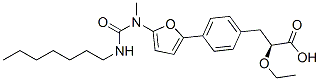 Benzenepropanoic  acid,  -alpha--ethoxy-4-[5-[[(heptylamino)carbonyl]methylamino]-2-furanyl]-,  (-alpha-S)- Struktur